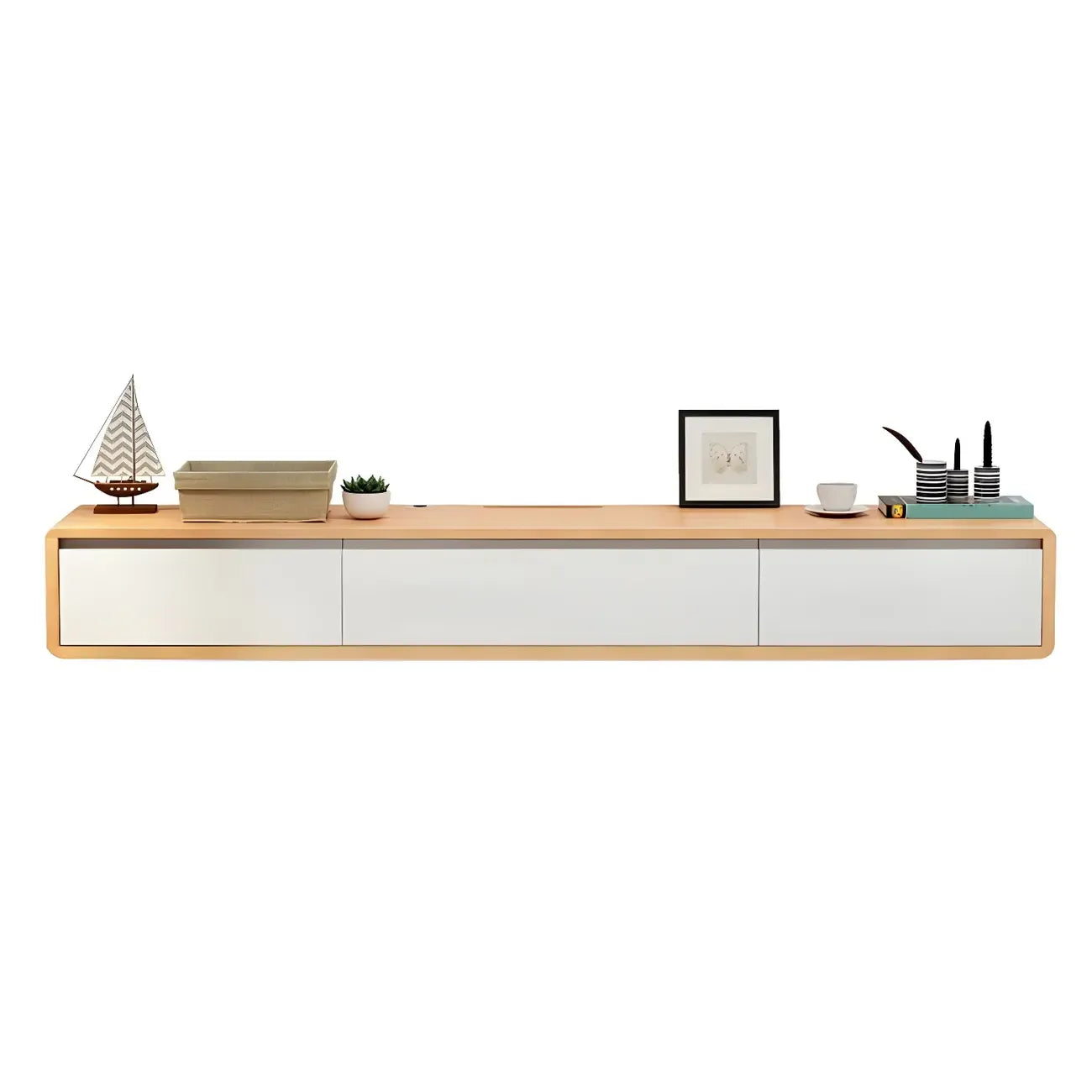 White Floating Mount Wood Drawers Cabinet TV Stand