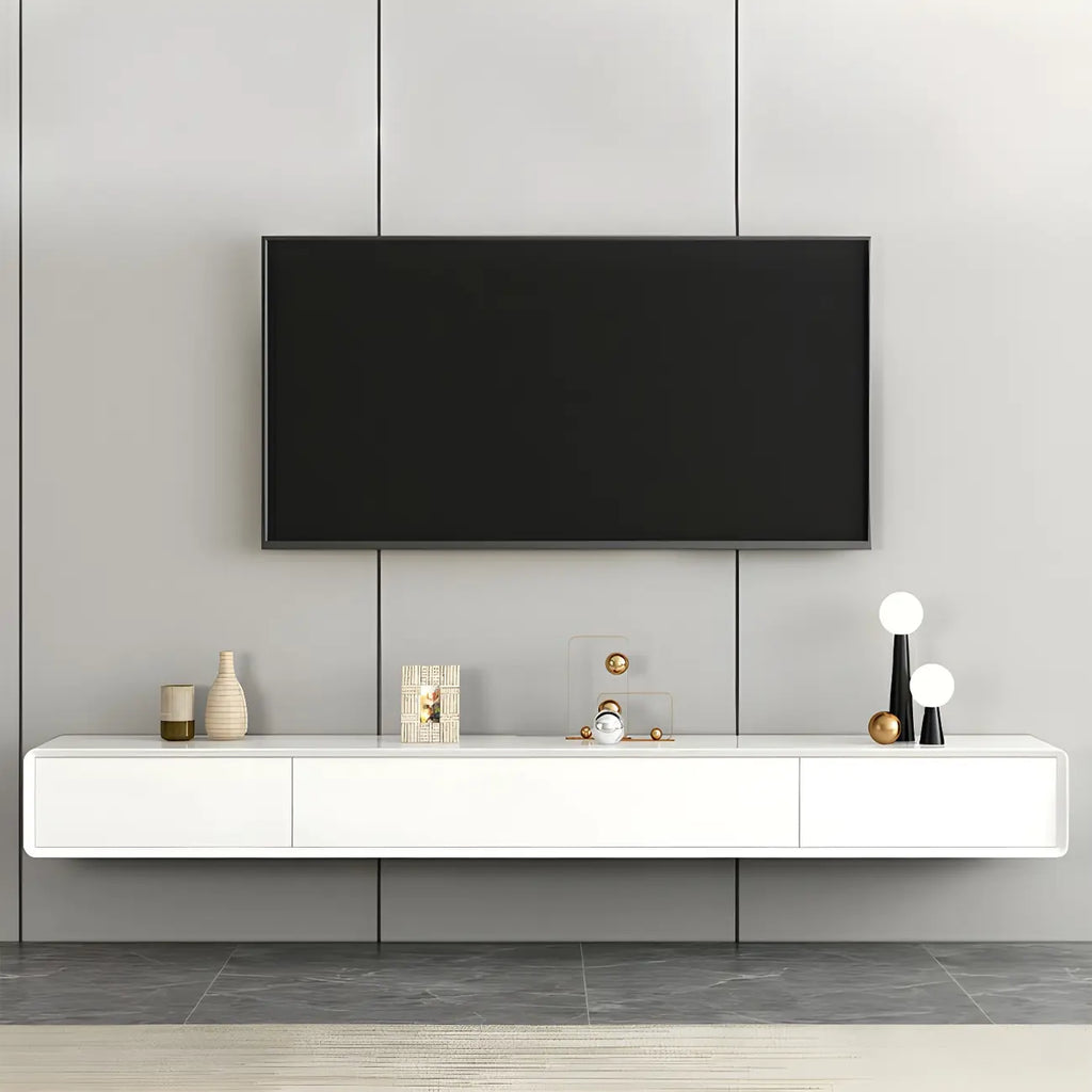 White Floating Mount Wood Drawers Cabinet TV Stand