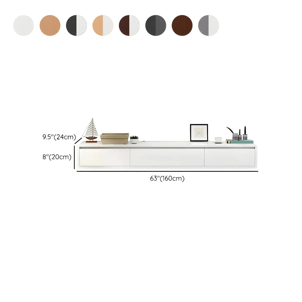 White Floating Mount Wood Drawers Cabinet TV Stand