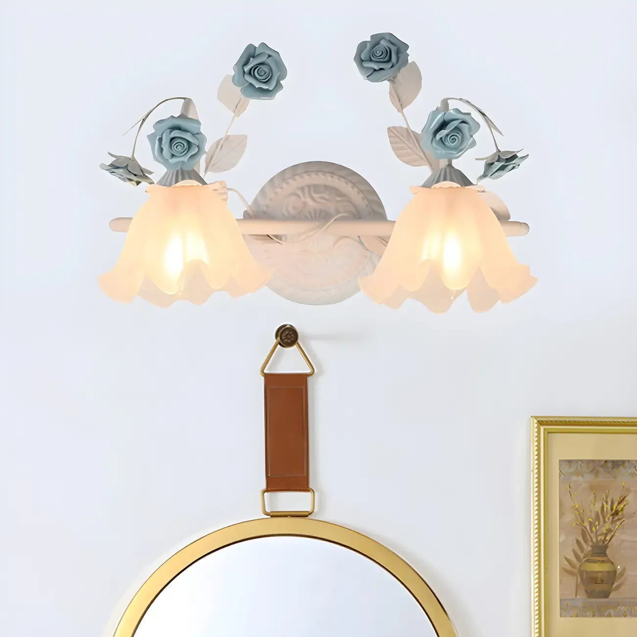 Vintage Glass Floral Frosted Vanity Wall Light for Bathroom