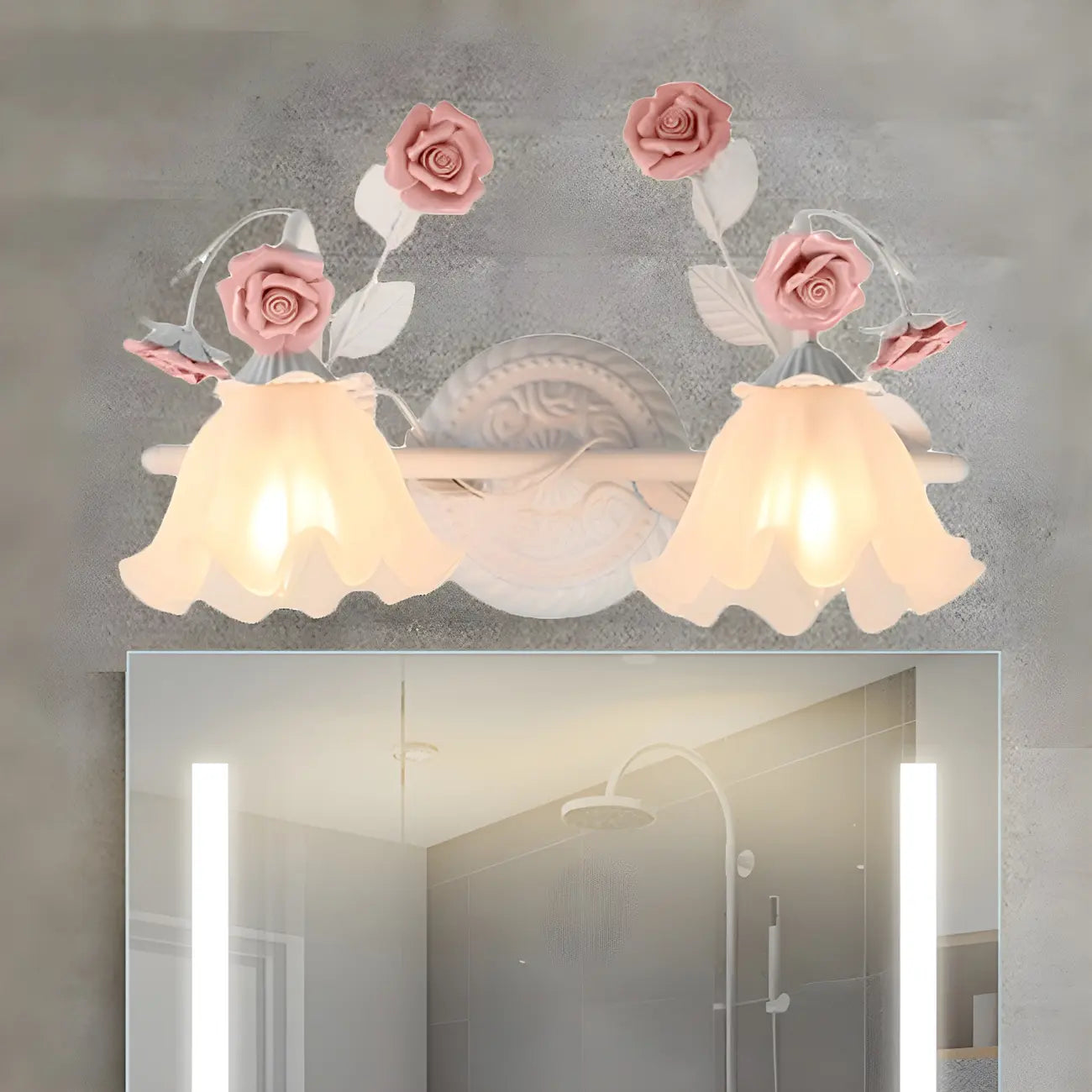Vintage Glass Floral Frosted Vanity Wall Light for Bathroom