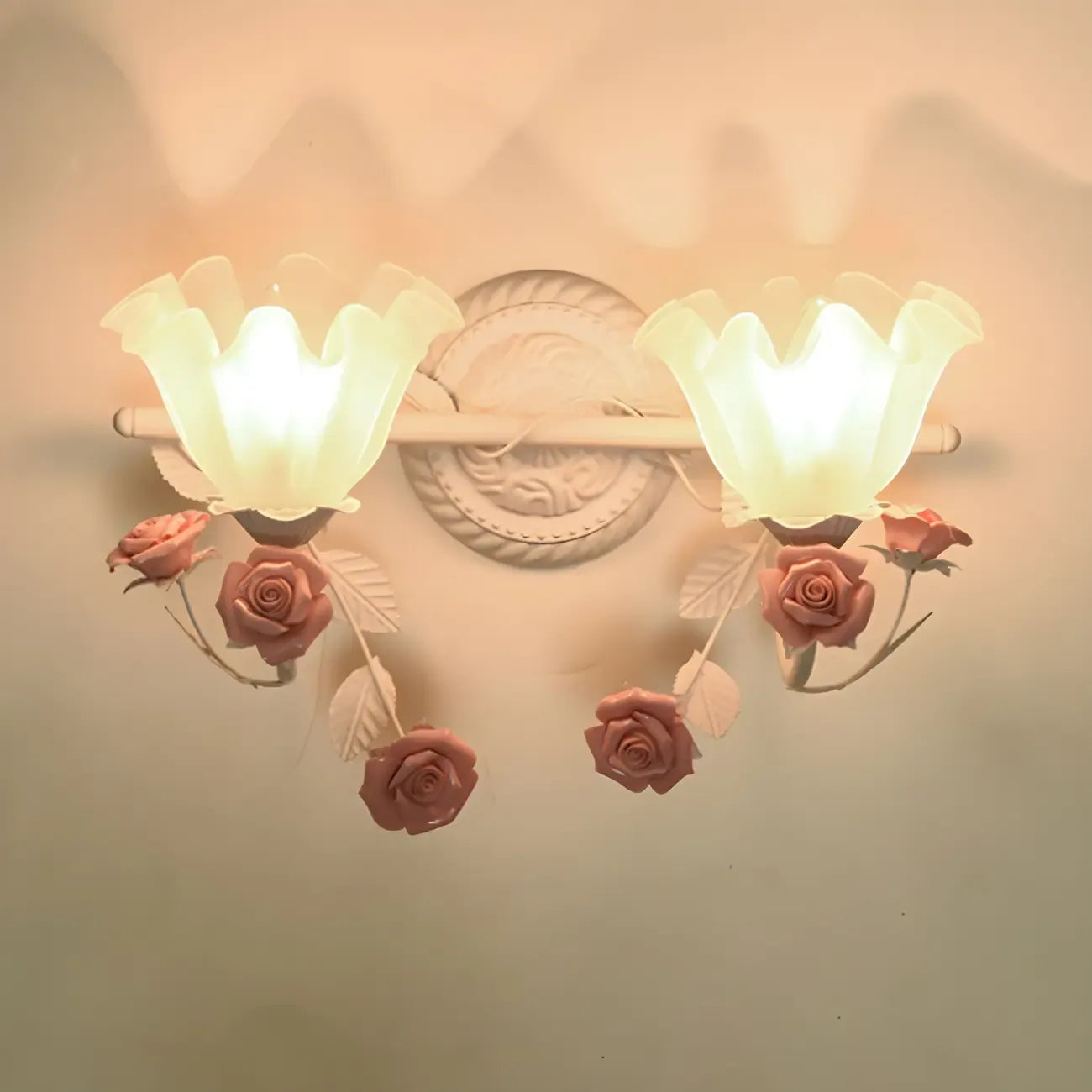 Vintage Glass Floral Frosted Vanity Wall Light for Bathroom