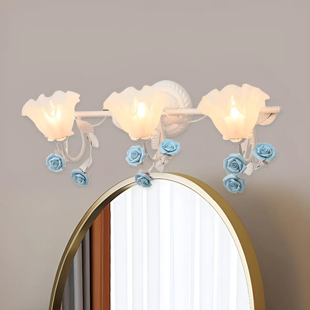 Vintage Glass Floral Frosted Vanity Wall Light for Bathroom
