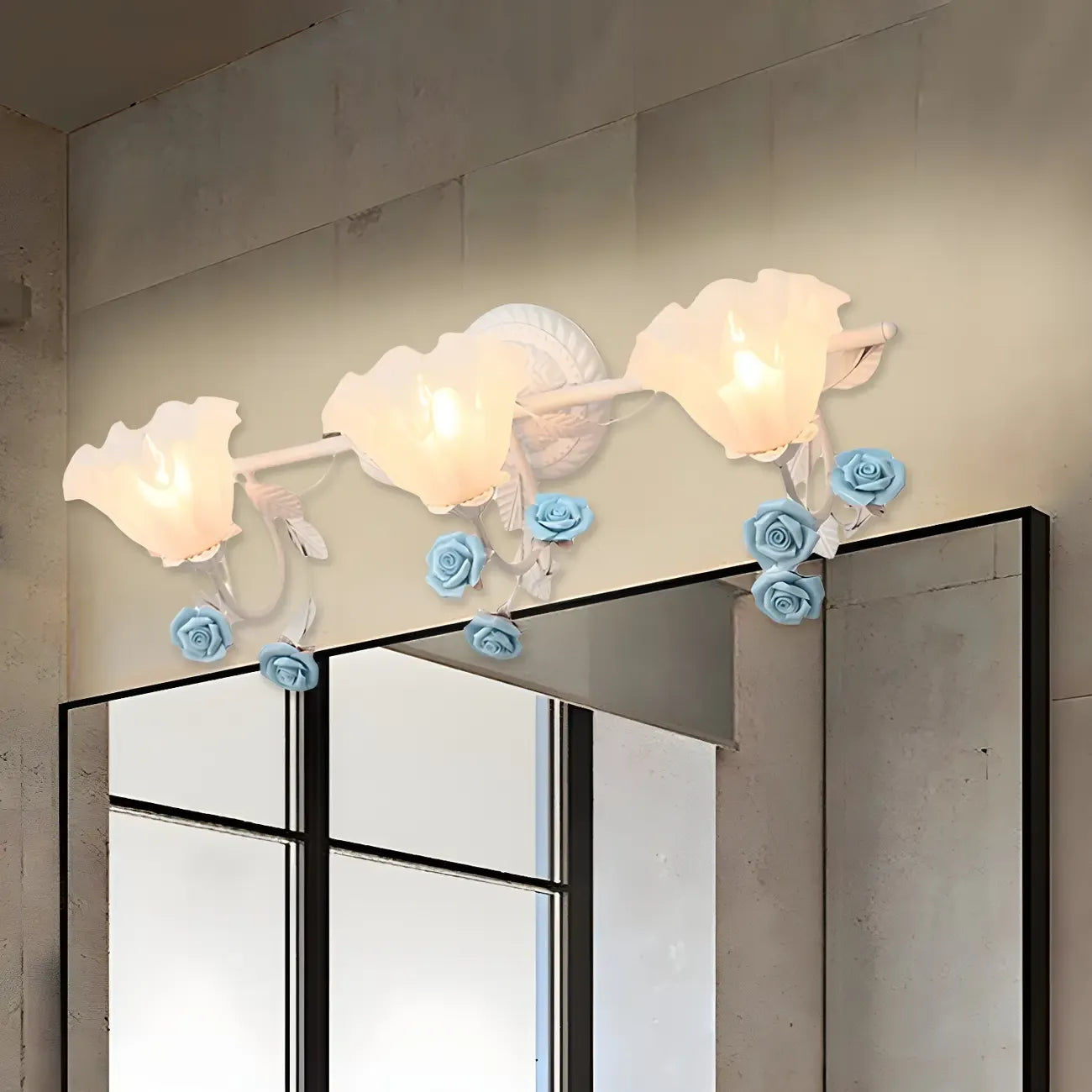 Vintage Glass Floral Frosted Vanity Wall Light for Bathroom