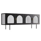 63 White Metal Arched Glass Door TV Stand with Cabinet