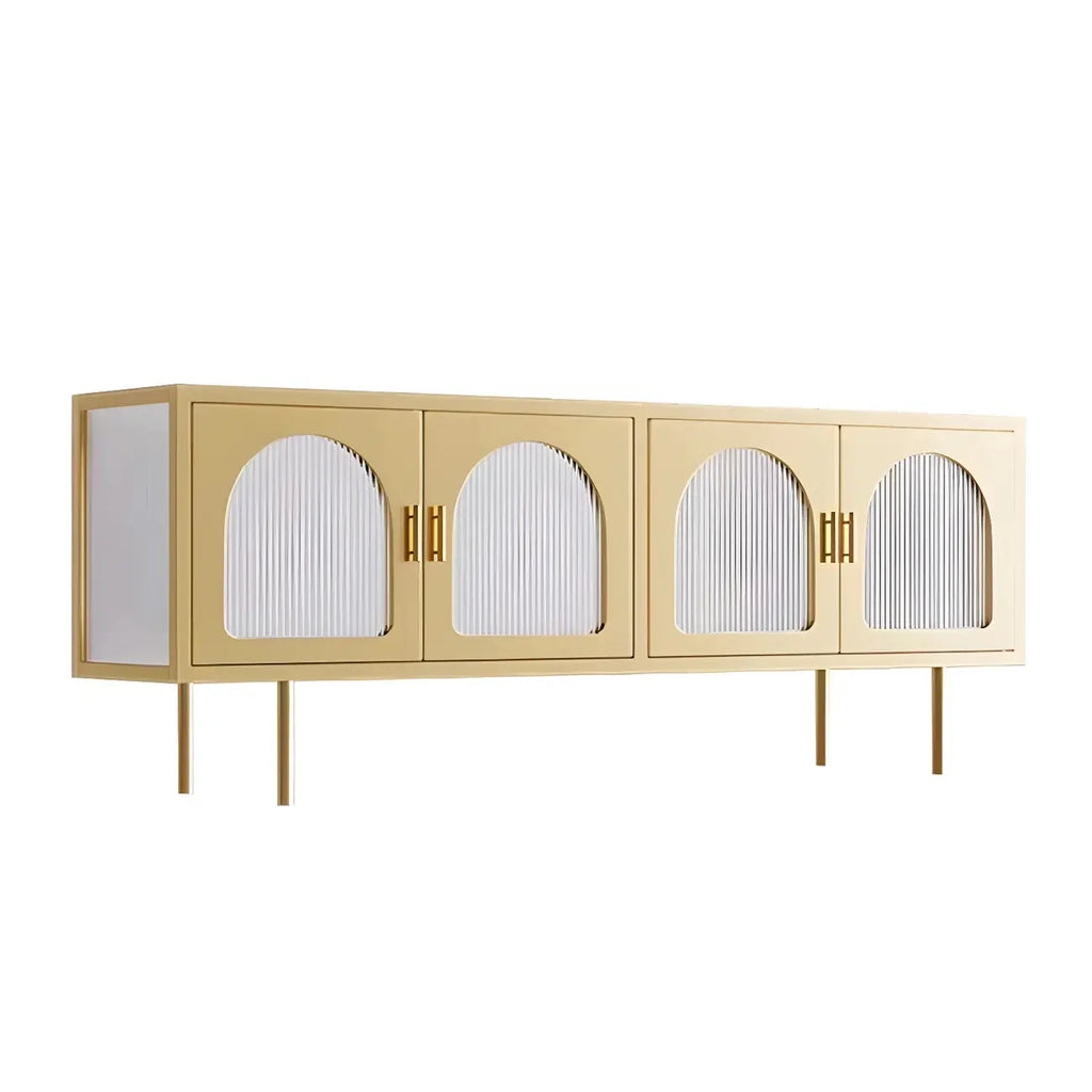 63 White Metal Arched Glass Door TV Stand with Cabinet