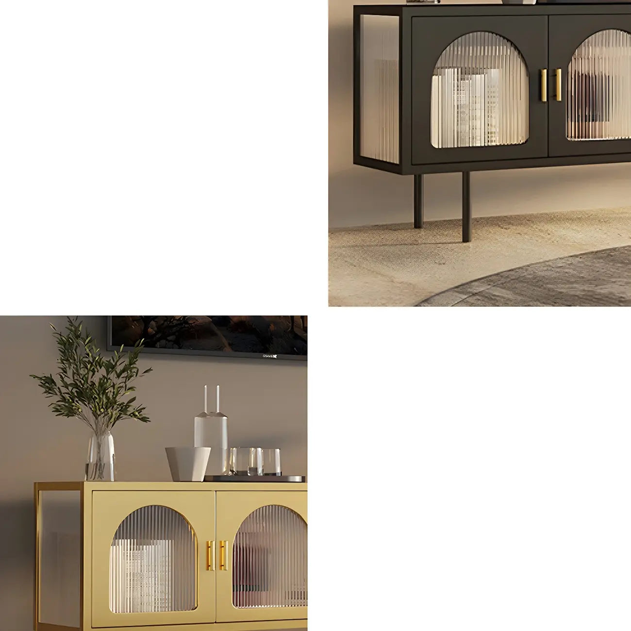 63 White Metal Arched Glass Door TV Stand with Cabinet