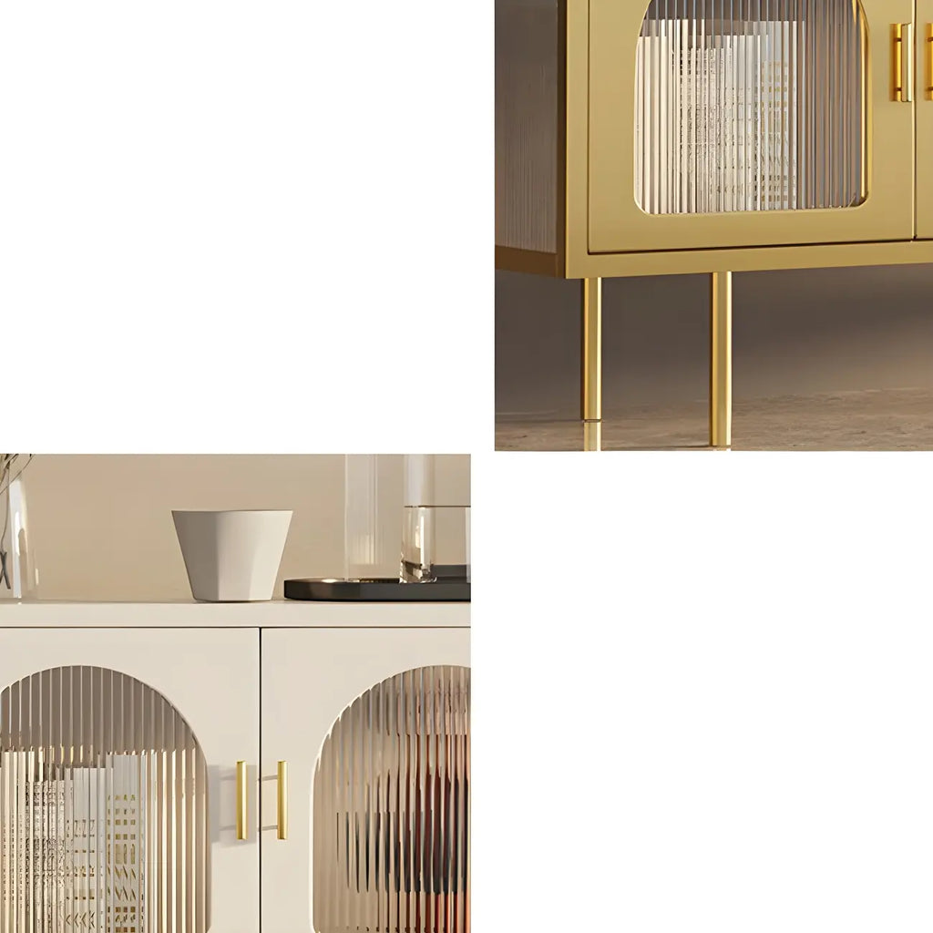 63 White Metal Arched Glass Door TV Stand with Cabinet