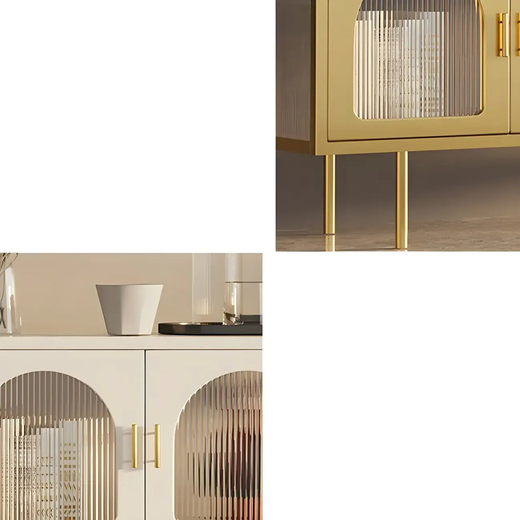 63 White Metal Arched Glass Door TV Stand with Cabinet