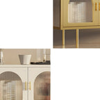 63 White Metal Arched Glass Door TV Stand with Cabinet