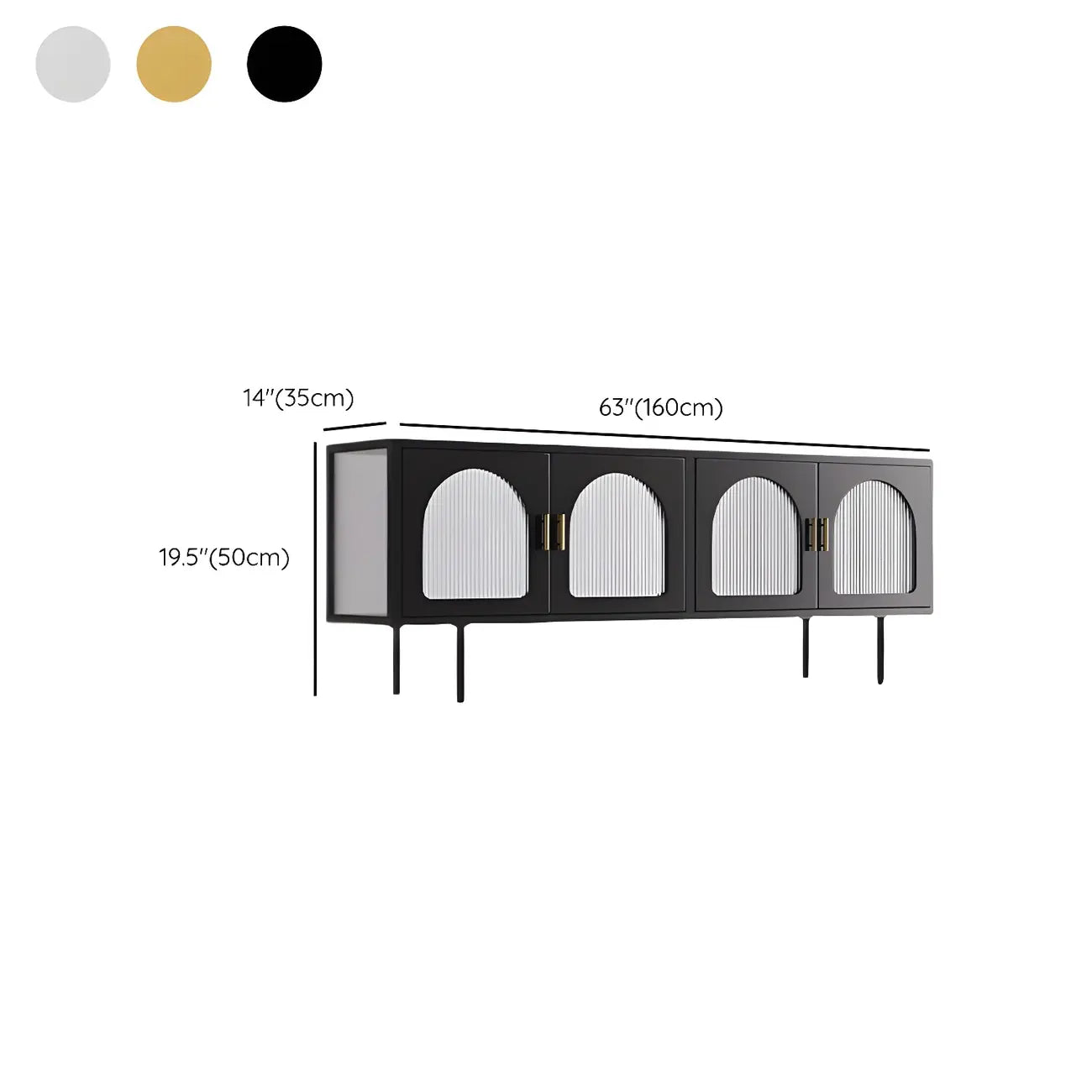63 White Metal Arched Glass Door TV Stand with Cabinet
