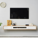 63 Natural Rubberwood Floating TV Stand with Hidden Storage
