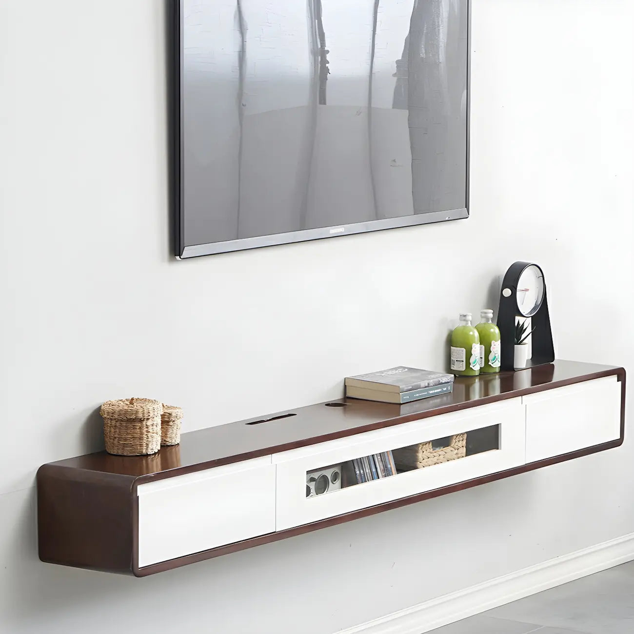 63 Natural Rubberwood Floating TV Stand with Hidden Storage