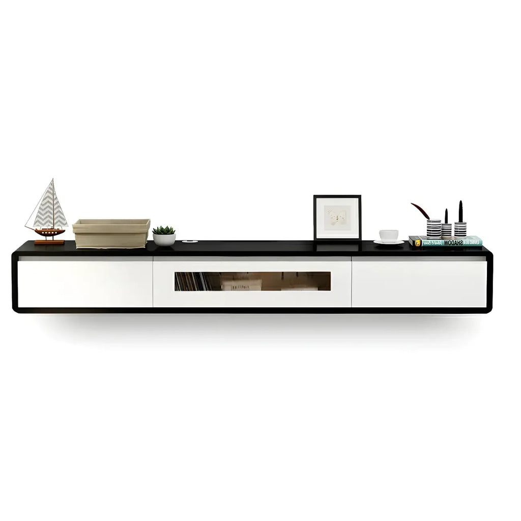 63 Natural Rubberwood Floating TV Stand with Hidden Storage