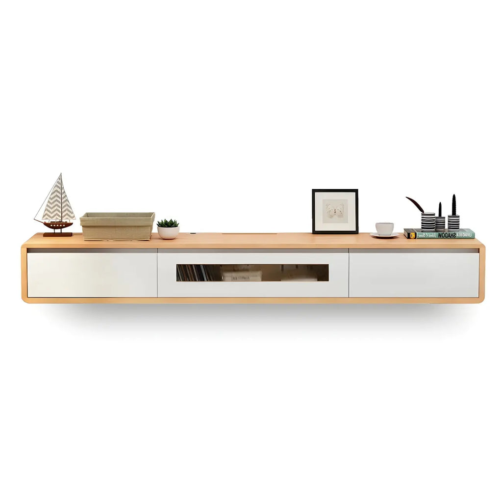 63 Natural Rubberwood Floating TV Stand with Hidden Storage