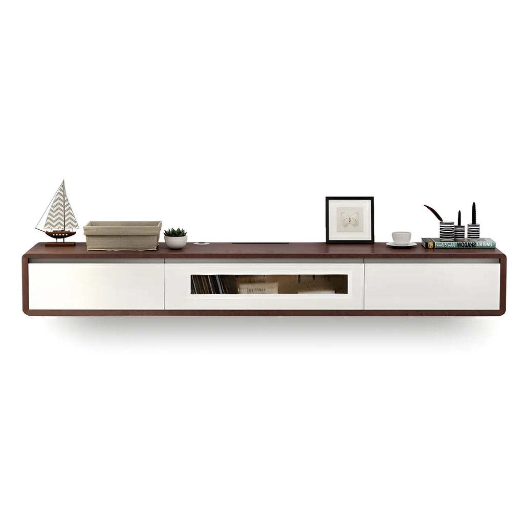 63 Natural Rubberwood Floating TV Stand with Hidden Storage
