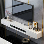 63 Natural Rubberwood Floating TV Stand with Hidden Storage