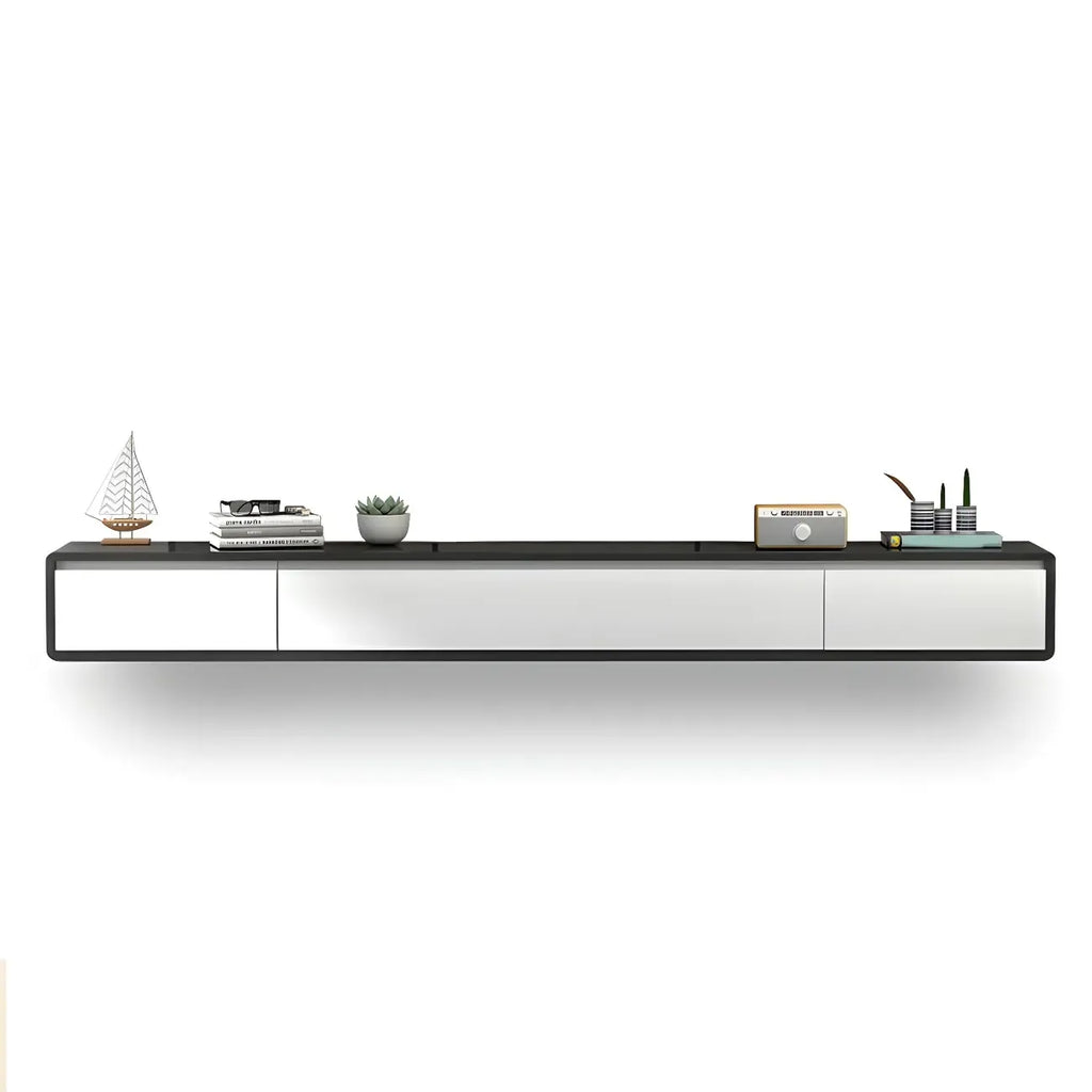 Long Rectangle Wooden Wall-Mounted TV Stand with Storage