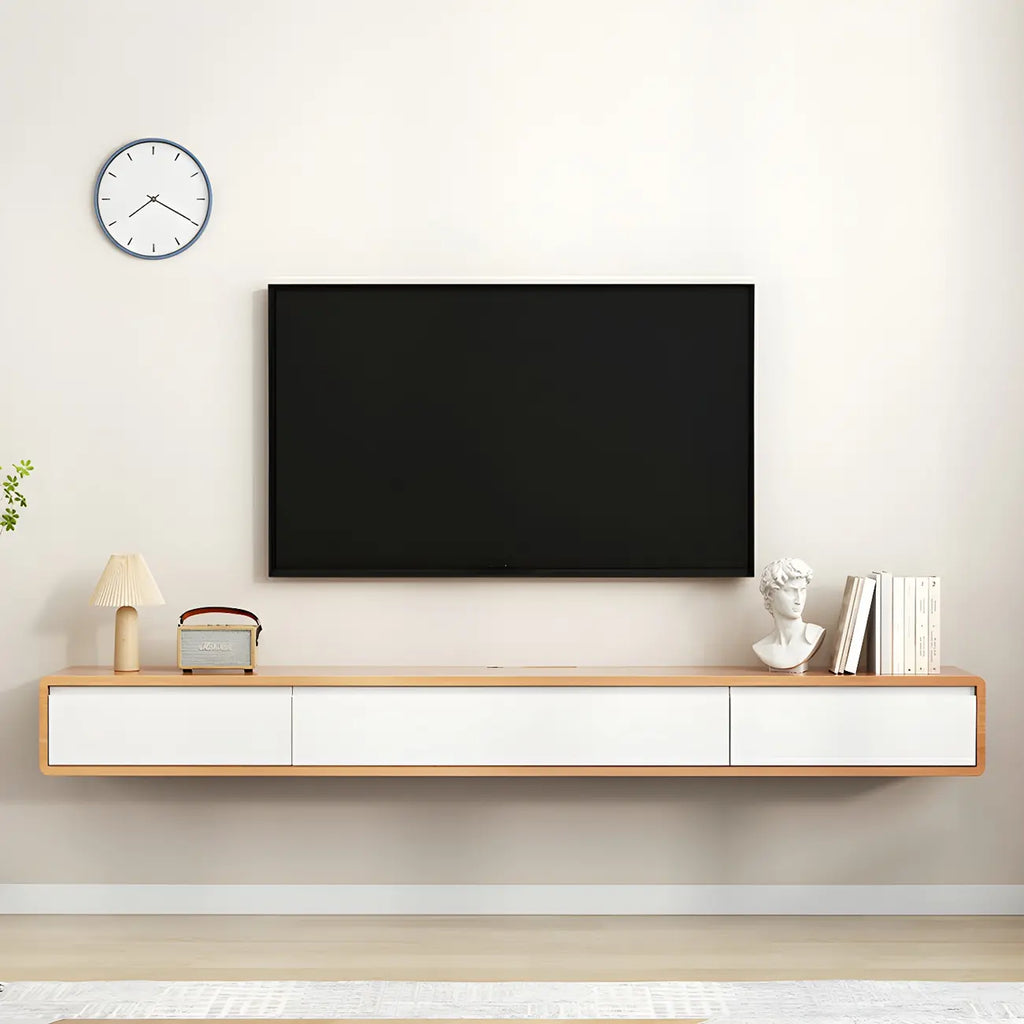 Long Rectangle Wooden Wall-Mounted TV Stand with Storage