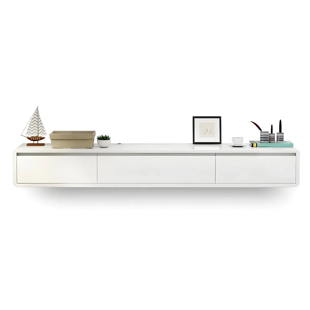 Long Rectangle Wooden Wall-Mounted TV Stand with Storage