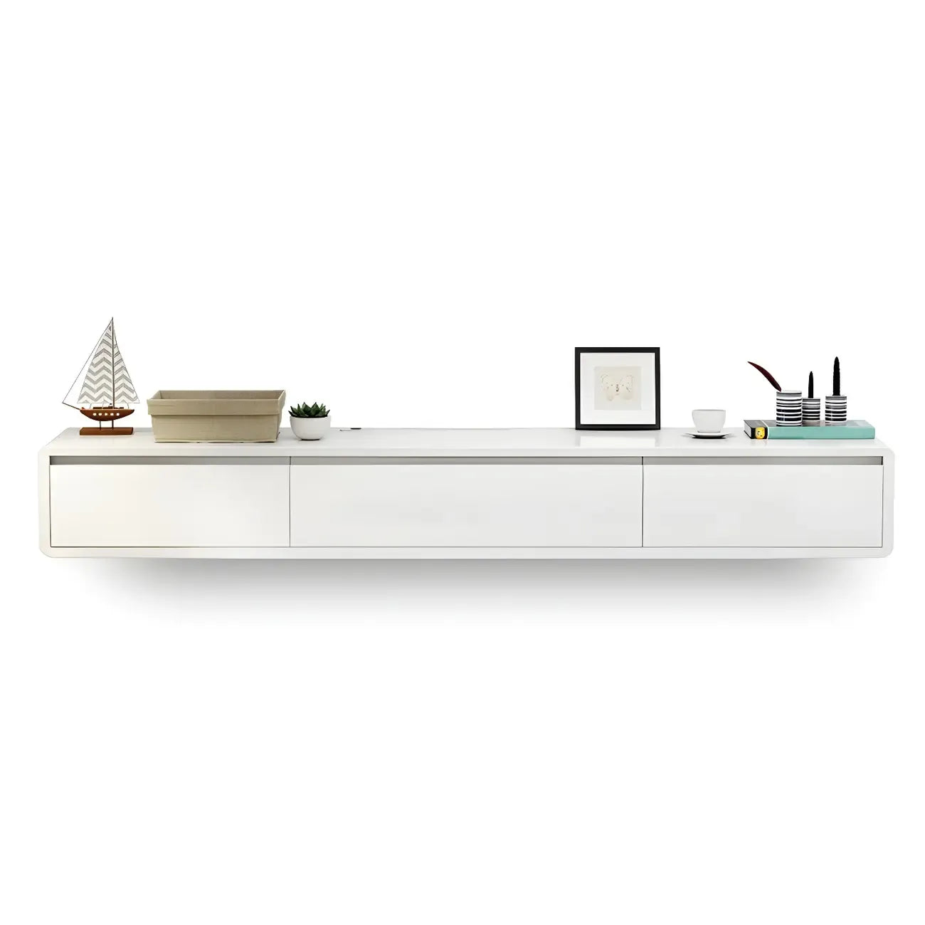 Long Rectangle Wooden Wall-Mounted TV Stand with Storage