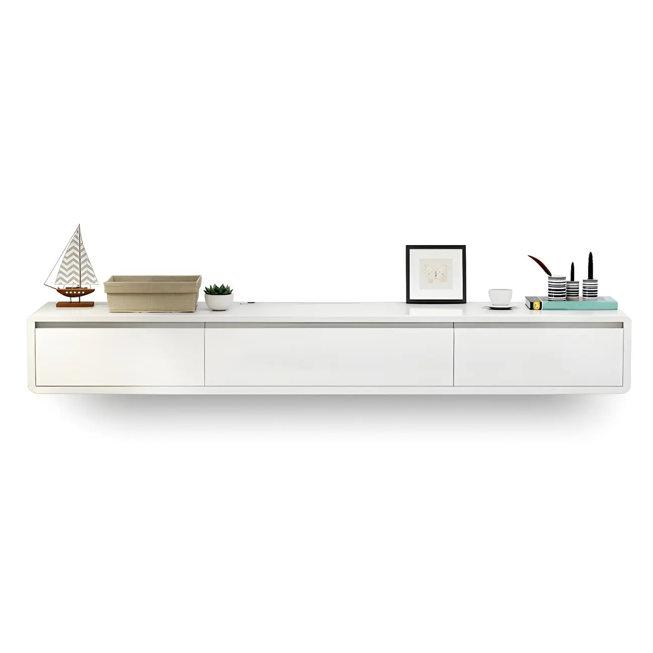 Long Rectangle Wooden Wall-Mounted TV Stand with Storage