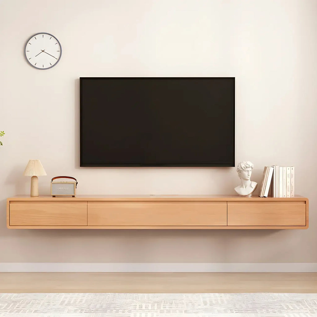 Long Rectangle Wooden Wall-Mounted TV Stand with Storage