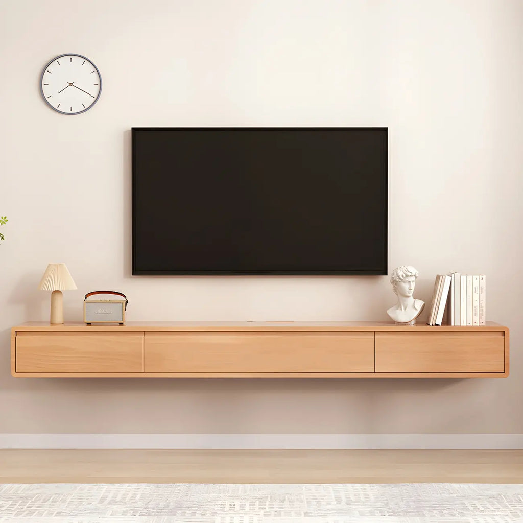 Long Rectangle Wooden Wall-Mounted TV Stand with Storage