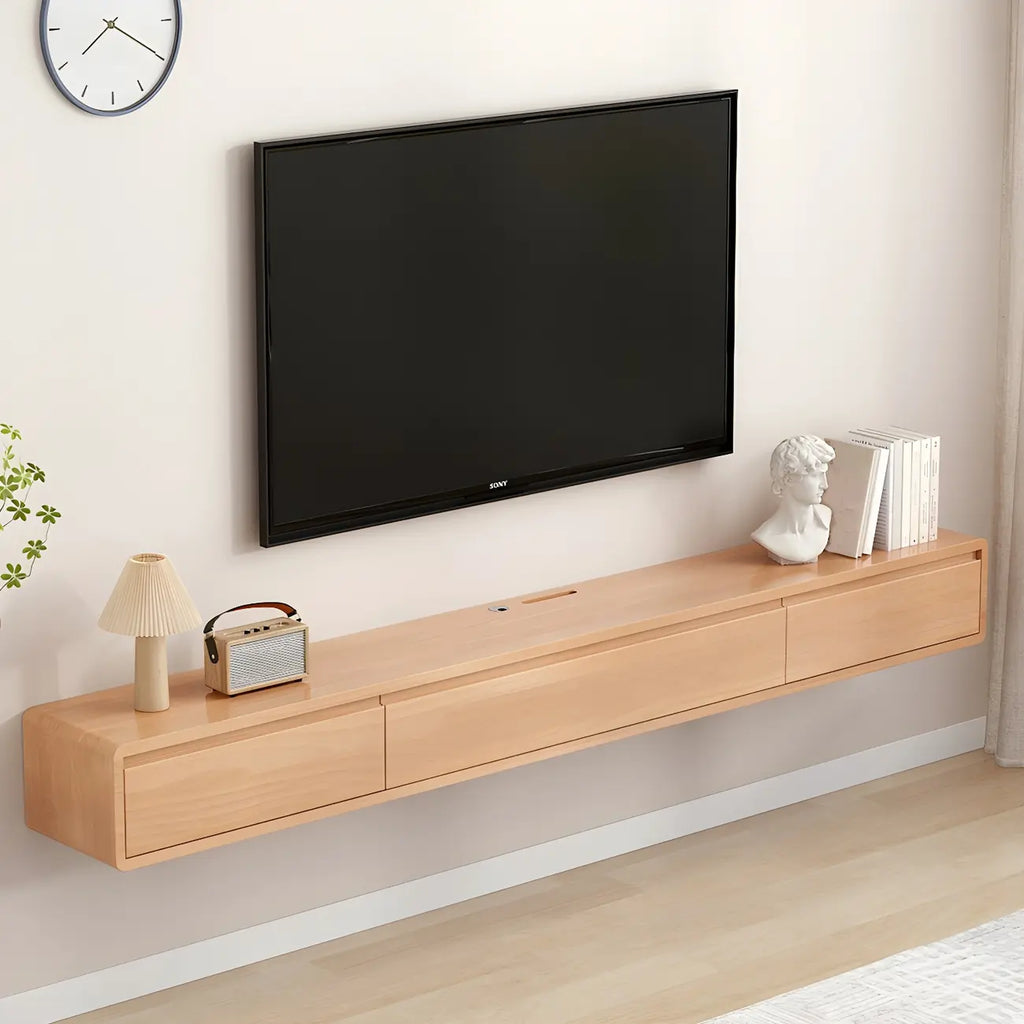 Long Rectangle Wooden Wall-Mounted TV Stand with Storage