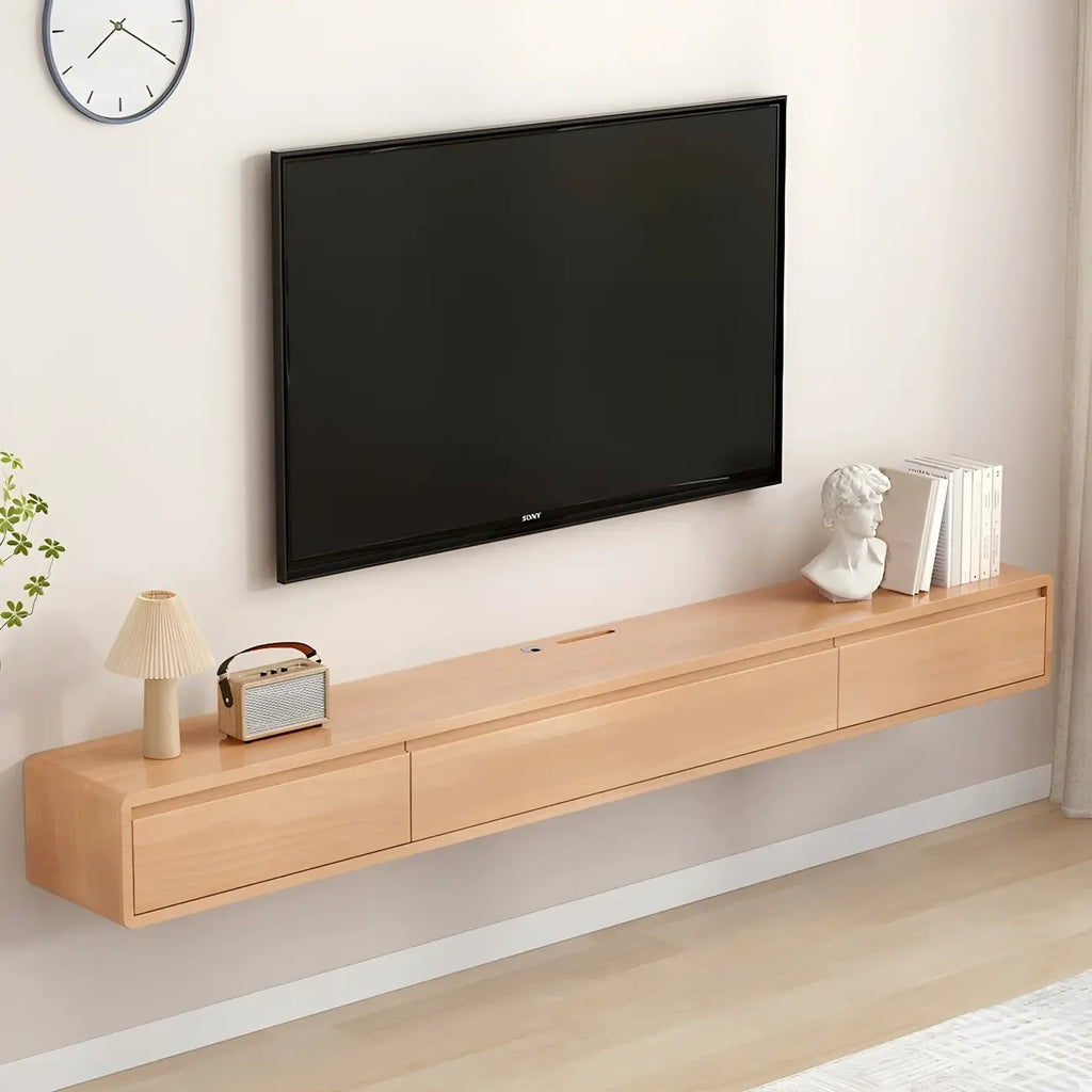 Long Rectangle Wooden Wall-Mounted TV Stand with Storage