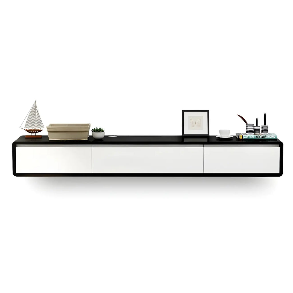 Long Rectangle Wooden Wall-Mounted TV Stand with Storage