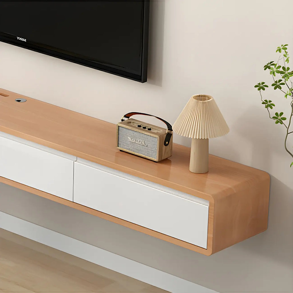 Long Rectangle Wooden Wall-Mounted TV Stand with Storage