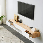 Long Rectangle Wooden Wall-Mounted TV Stand with Storage