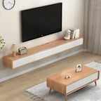 Long Rectangle Wooden Wall-Mounted TV Stand with Storage
