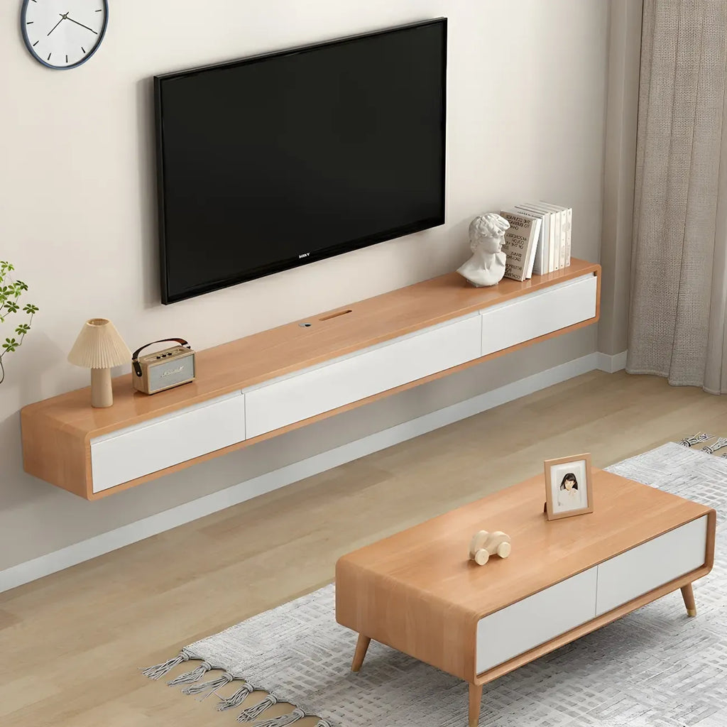 Long Rectangle Wooden Wall-Mounted TV Stand with Storage