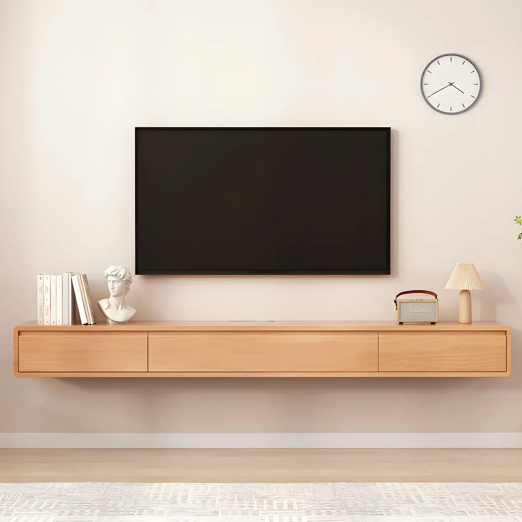Long Rectangle Wooden Wall-Mounted TV Stand with Storage