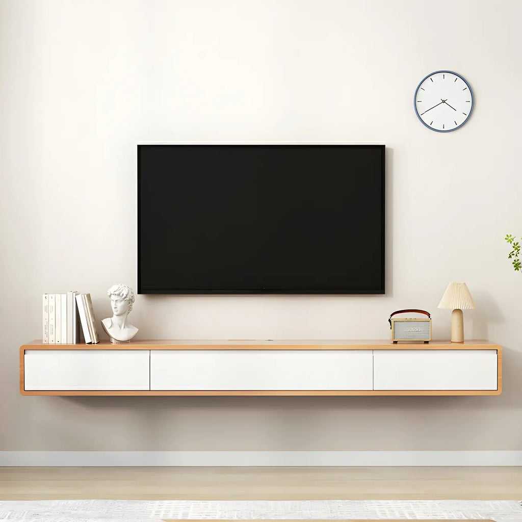 Long Rectangle Wooden Wall-Mounted TV Stand with Storage