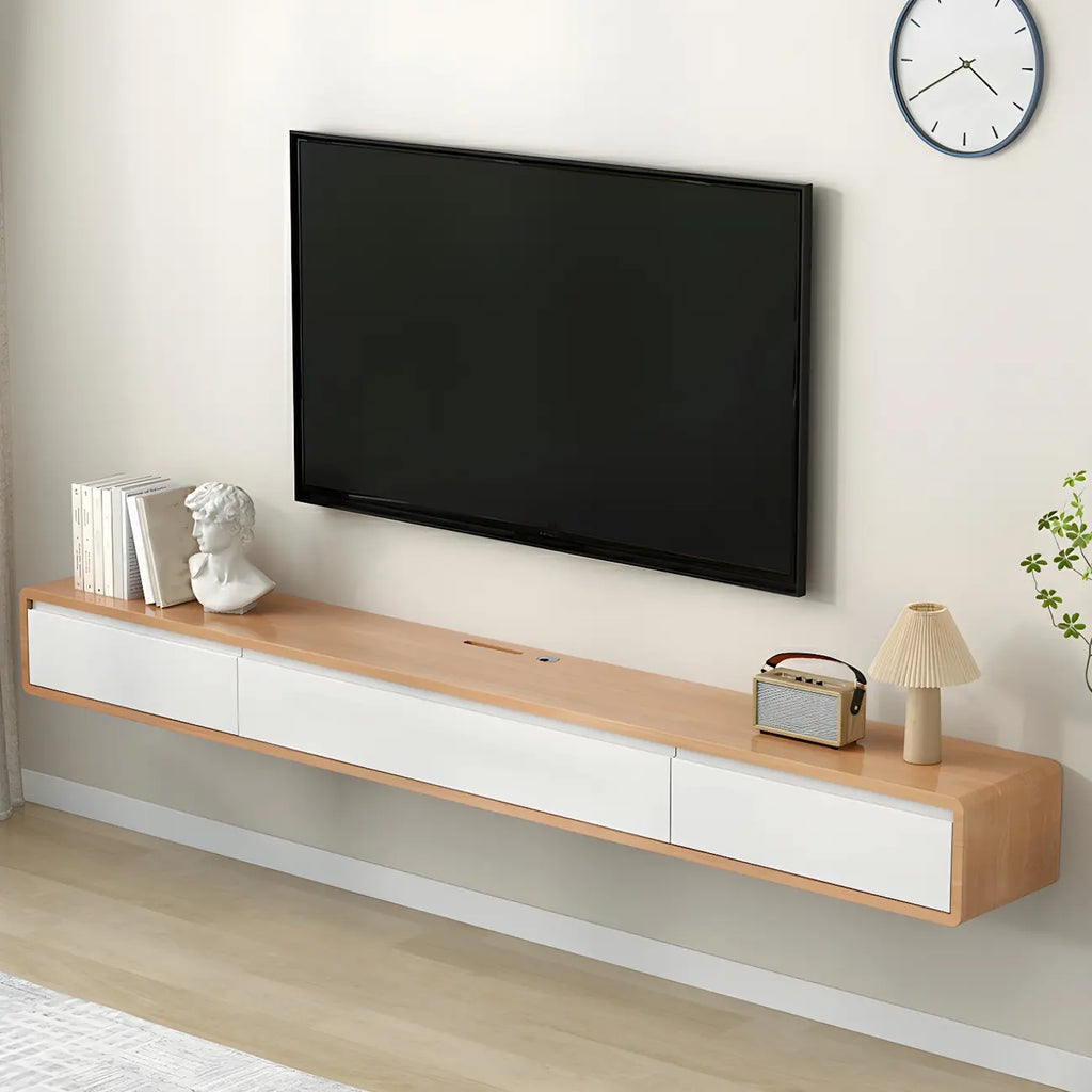 Long Rectangle Wooden Wall-Mounted TV Stand with Storage
