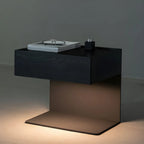 Black Steel Wood C-Shaped Drawer Nightstand with Light
