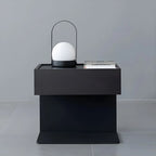 Black Steel Wood C-Shaped Drawer Nightstand with Light