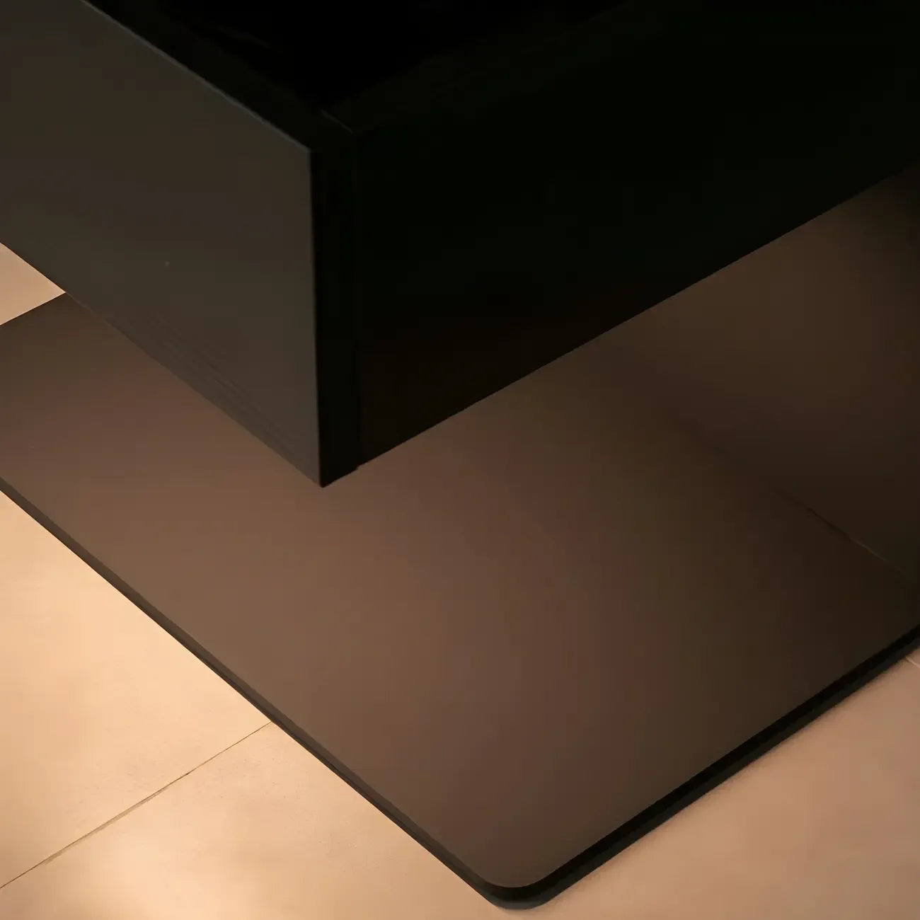 Black Steel Wood C-Shaped Drawer Nightstand with Light