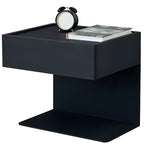 Black Steel Wood C-Shaped Drawer Nightstand with Light