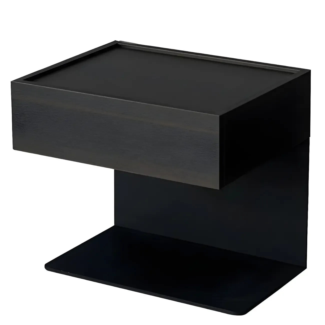 Black Steel Wood C-Shaped Drawer Nightstand with Light