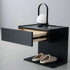 Black Steel Wood C-Shaped Drawer Nightstand with Light