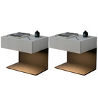 Black Steel Wood C-Shaped Drawer Nightstand with Light