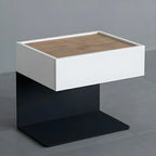 Black Steel Wood C-Shaped Drawer Nightstand with Light