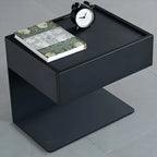 Black Steel Wood C-Shaped Drawer Nightstand with Light