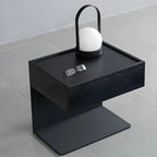 Black Steel Wood C-Shaped Drawer Nightstand with Light