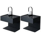 Black Steel Wood C-Shaped Drawer Nightstand with Light