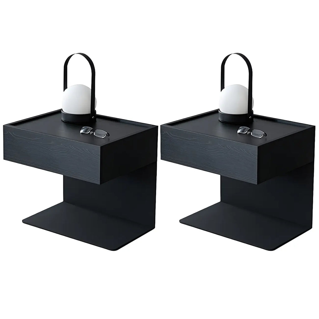 Black Steel Wood C-Shaped Drawer Nightstand with Light